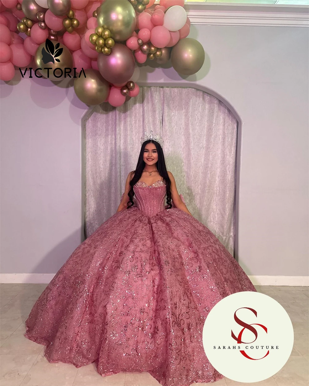 Rose Pink Shinning Beaded Strapless Quinceanera Dresses Ball Gown Mexican Sweet Sixteen Dress Wedding Gowns Shine vestido