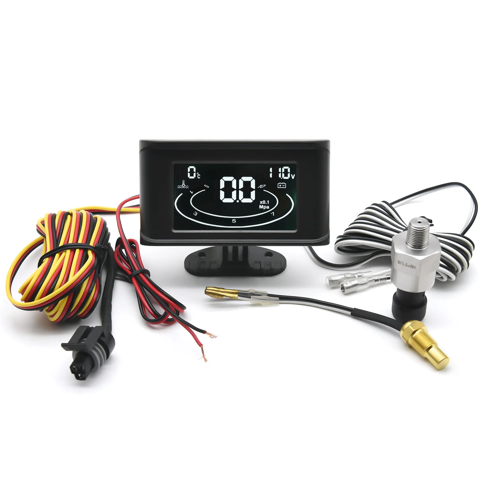 Car Oil Pressure Gauge Water Temperature Gauge  Voltmeter 3 IN 1 LCD Truck Gauge 1/8 NPT Oil Press Sensor Multifunctional Gauge