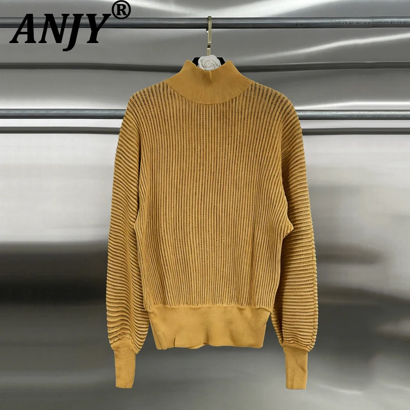 

ANJY Spring Autumn New Women Vintage O-Neck Solid Color Loose Batwing Sleeve Pullover Casual Soft Design Knitted Sweater A19213