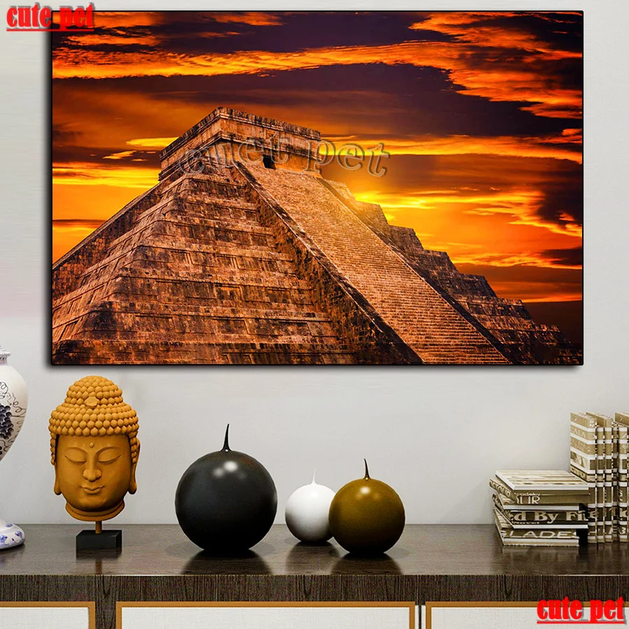 

5D diamond embroidery full square drill Mayan Pyramid under the sunset glow diy Rhinestone cross stitch diamond painting mosaic