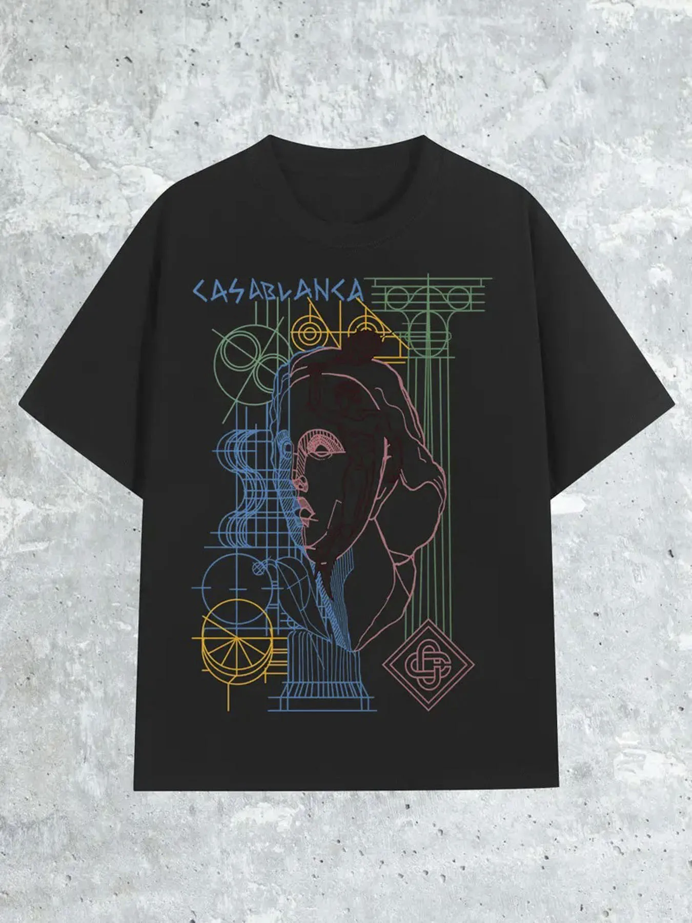 

Casablanca Geometric Pattern, Moisture Wickin T-Shirt 100% Cotton O-Neck Short Sleeve Summer Casual Mens T-shirt Streetwear