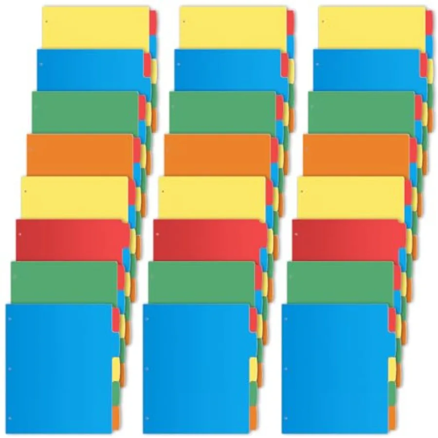 

24 Set Binder Dividers 5-Tabs, Index Dividers for 3 Ring Binder, Multicolor Plastic Dividers with 3 Punch Holes, 120 Pcs Divide