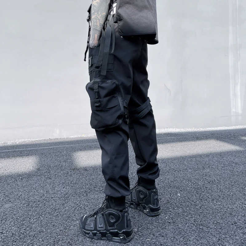 Multi Pocket Cargo Spring Techwear Style Overalls Men's Trendy Japanese Loose Tappered Detachable Butt Large Trousers