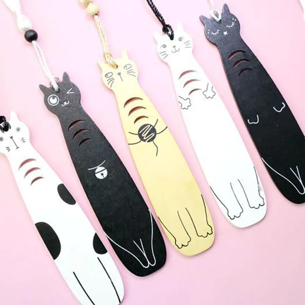 Creative Exquisite Cat Reading Bookmark Wooden Cute Book Page Marker Cartoon Kawaii Bookclip Student