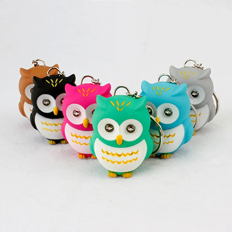 Led Owl Keychain For Women Men Cute Bag Pendant Cartoon Handbag Car Key Ring Sound Light Design Boy Girl Gift  Action Figure Toy