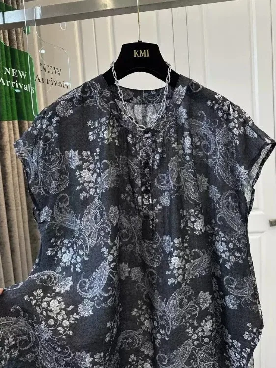 Lockerer Blumendruck für Damen, irt round, Ne f Button Summer Sle Casual Top f Svel, bequeme Passform, Sommerfaion