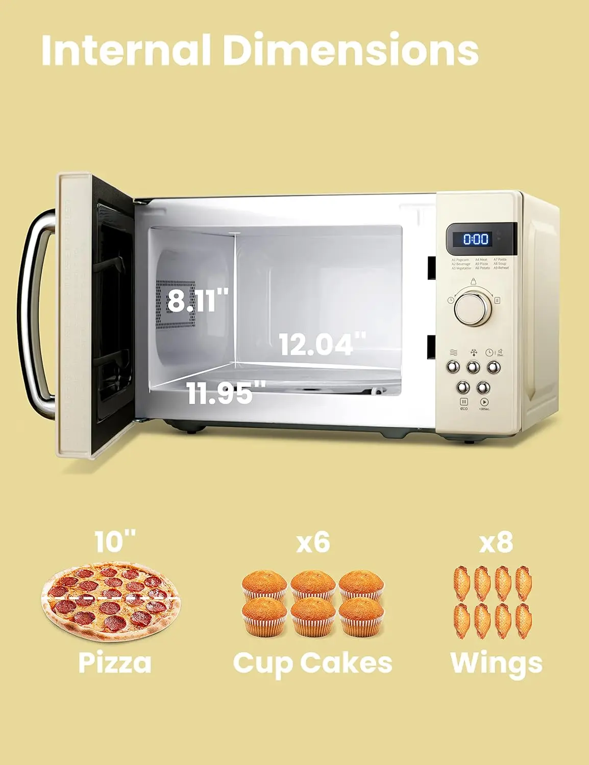 Forno de micro-ondas pequeno retrô com tamanho compacto, 9 menús predefinidos, bancada perfeita para espaços, 0,7 pés cúbicos/700 W, creme, AM720C2RA-A