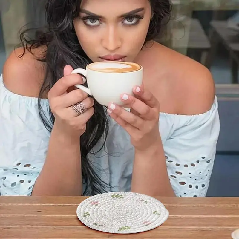 Woven Trivets For Hot Dishes Spring Flowers Rustic Non Slip Heat Resistant Table Mats Farmhouse Weave Place Mats For Dinner Part