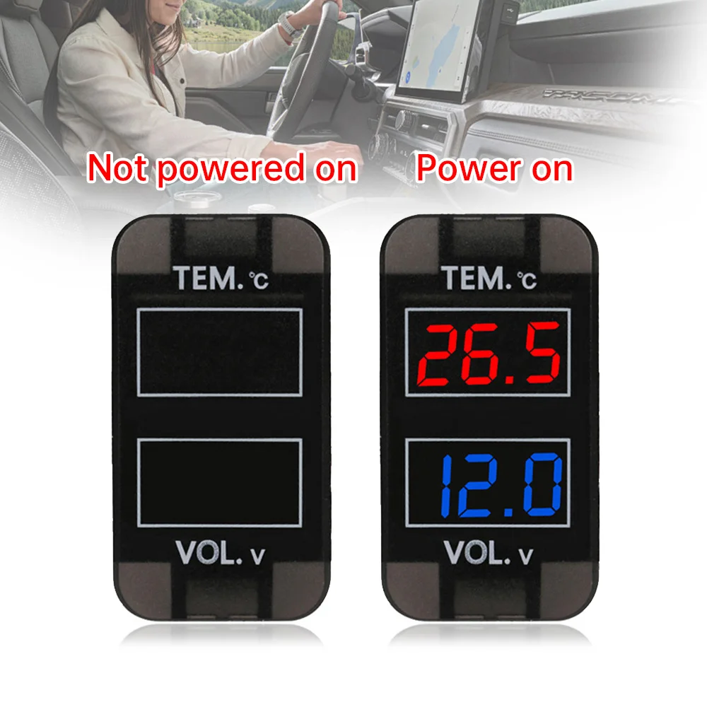 Universal LED Digital Voltmeter Gauge Car Thermometer Voltmeter Voltage Dual Display Gauge Temperature Meter Tester 12V/24V