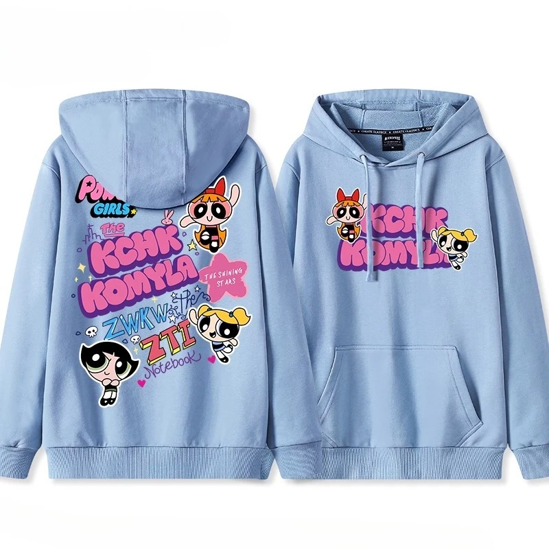 لطيف هزلية Powerpuff الفتيات زهر فقاعات Buttercup طباعة زوجين معطف بقلنسوة في سن المراهقة الخريف والشتاء موضة معطف متعدد الاستخدامات