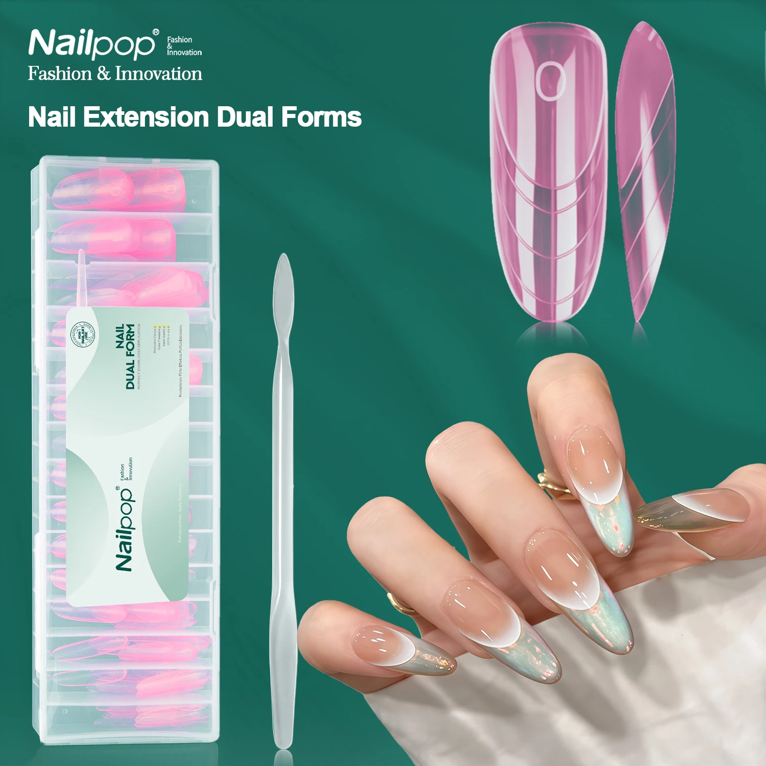 Nailpop Ellipse Nagel-Dualformen 15 Größen Französische Schnellkonstruktion Rosa Wiederverwendbare Nagel-Top-Poly-Verlängerungsgel Salon Heim DIY 150 Stück