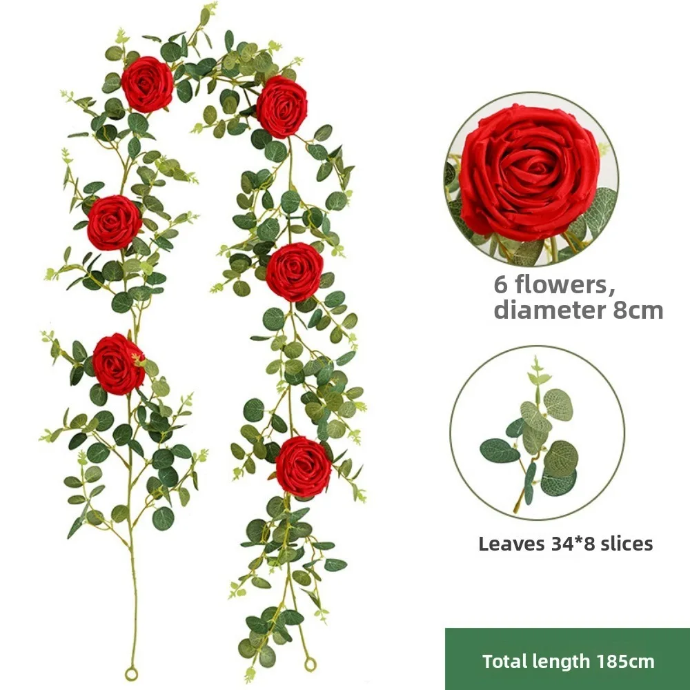 1 قطعة نبات اصطناعي من الحرير الوردي والأوراق الخضراء المعلقة على الحائط لتزيين المنزل ومستلزمات حفلات أعياد الميلاد