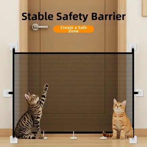 New Portable Retractable Pet Barrier Fences Folding Mesh Pet Safety Gate with Hooks Anti-Escape Dog Isolation Gate Stairs