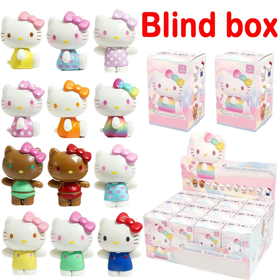 1-12 piezas Caja Sorpresa Hallo Ki -tty Serie Dulces Arcoíris de Verano Traje de Baño Regalo de Cumpleaños Anime Dibujos Animados Decoración de Escritorio Juguete para Niños