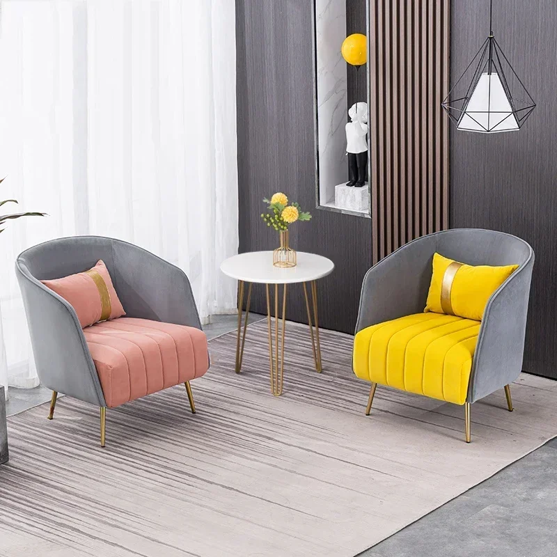 Living Room Armchair Reception Room Lounge Furniture Light Luxury Single Sofa Fashion Fabric Contrast Color Lazy Leisure Sofa