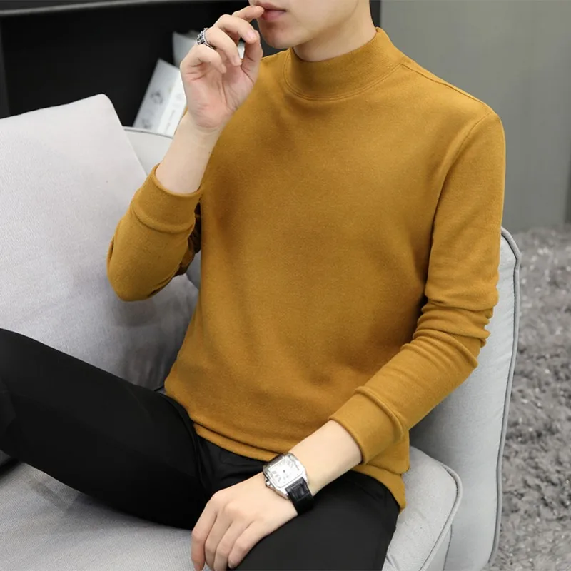 

Spring Autumn Men's Solid Turtleneck Pullover Long Sleeve T-shirt Fashion Casual Undershirt Office Lady Vacation Formal Tops