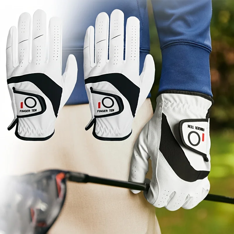 Golf Gloves Men Right Handed Golfer Left Hand 2 Pack Leather All Weather Grip Soft Breathable Flexible for Mens