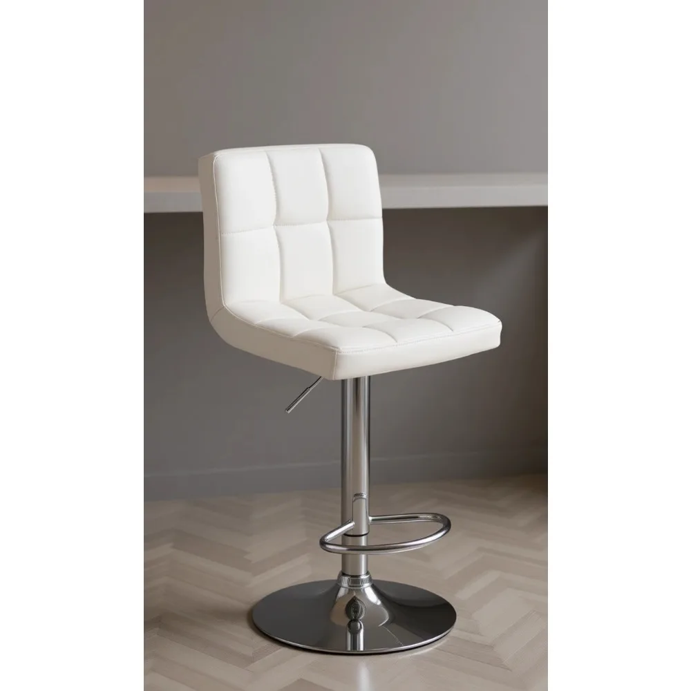 

Adjustable Height Swivel Bar Stool with Back PU Leather for Kitchen Island Counter Chair White