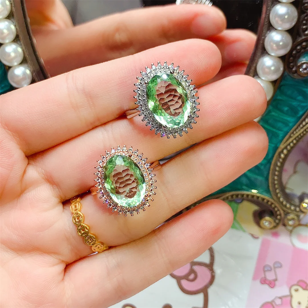

Majestic Natural Green Crystal S925 Ring Bold Glamorous Jewelry Gift-giving Festive Wear Handicrafts