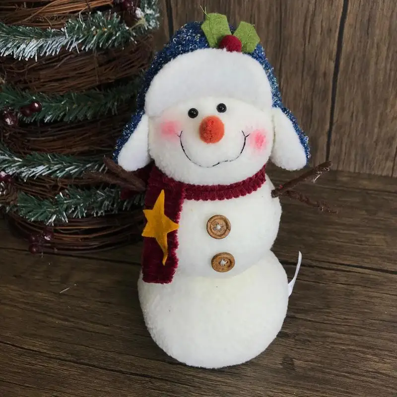 Soft Snowman Toy Cute Christmas Figurine Plush Snowman With Hat Seasonal Decor Winter Holiday Soft Doll Photography Props For