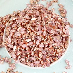 RESEN 5x10mm Horse Eye Pink Opal Rhinestone Sew On Stone Rose Gold Setting Sewing Navette Rhinestone with Holes for DIY Jewelry
