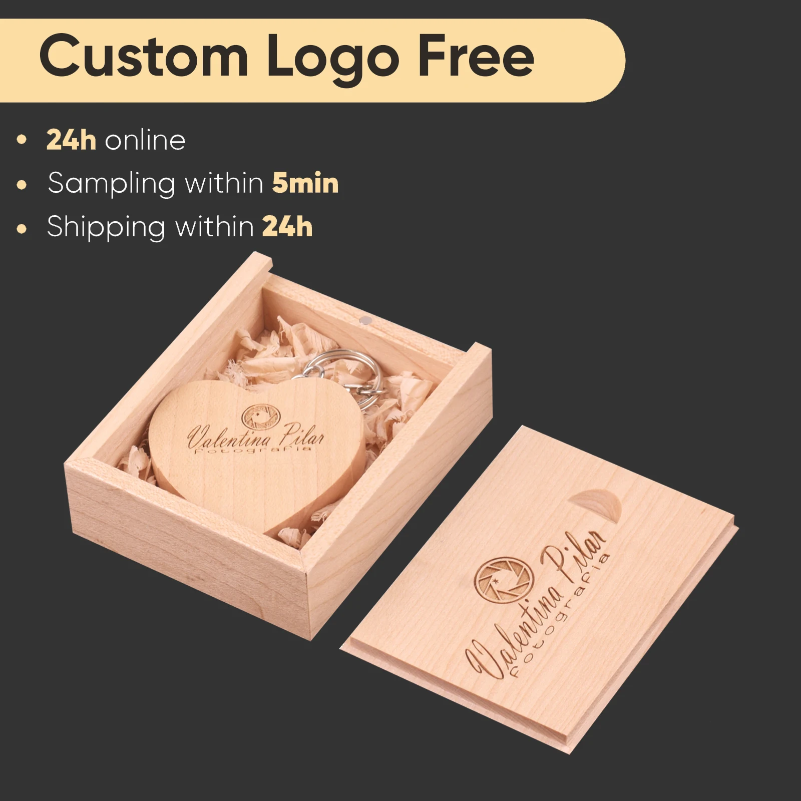 JASTER 10 PCS/LOT Wooden Heart Shape USB Flash Drive 128GB  Walnut Wood Box Pen Drive with Keychain 64GB Wedding Gift Free Logo