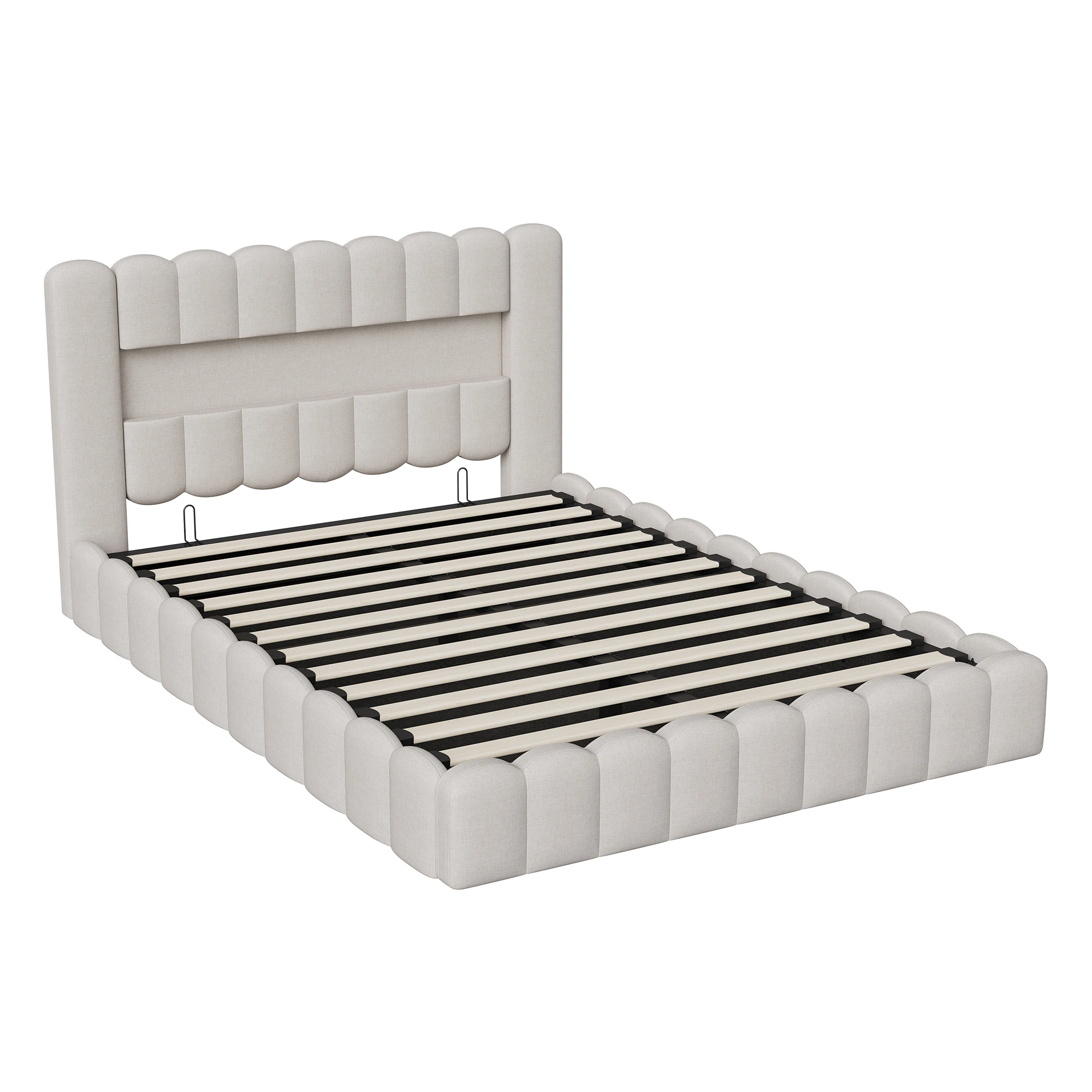 Fangange gestoffeerd bed 180x200cm met bedbox, bed 160x200cm met hydraulische opbergruimte, hoofdbord met LED en USB - afbeelding 2