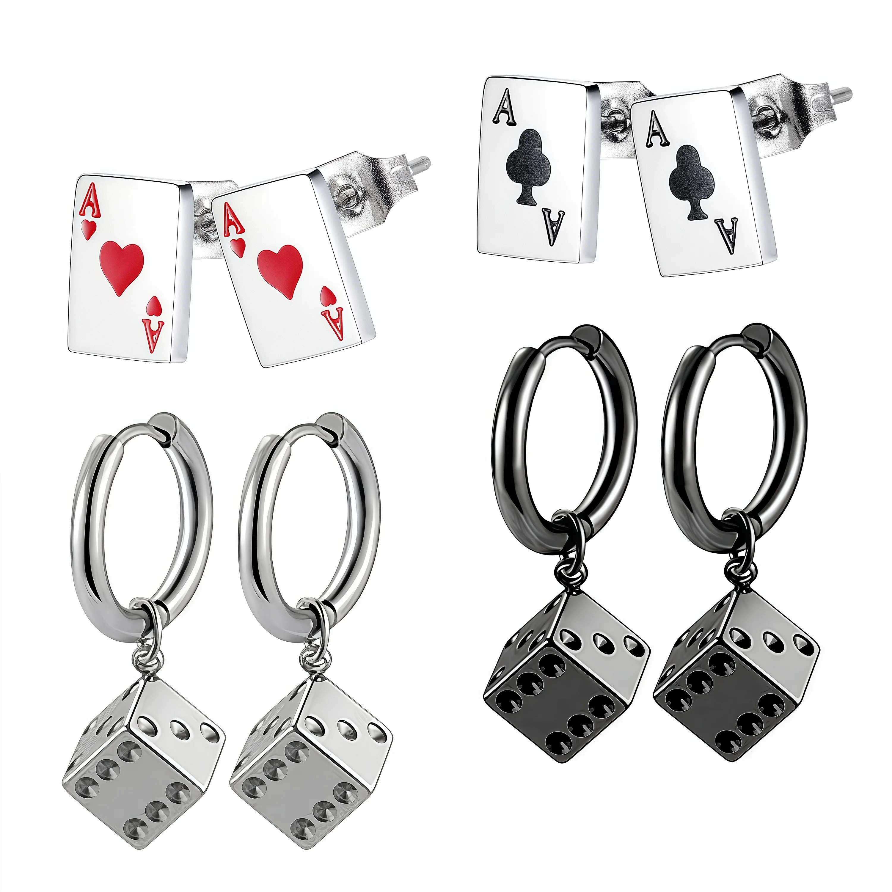 Minimalistisches kleines Würfel- und Poker-Ohrstecker-Set für Frauen, Vintage-Casino-Party, Tropfen-Piercing-Schmuck, Modetrend, Geschenk, neu in