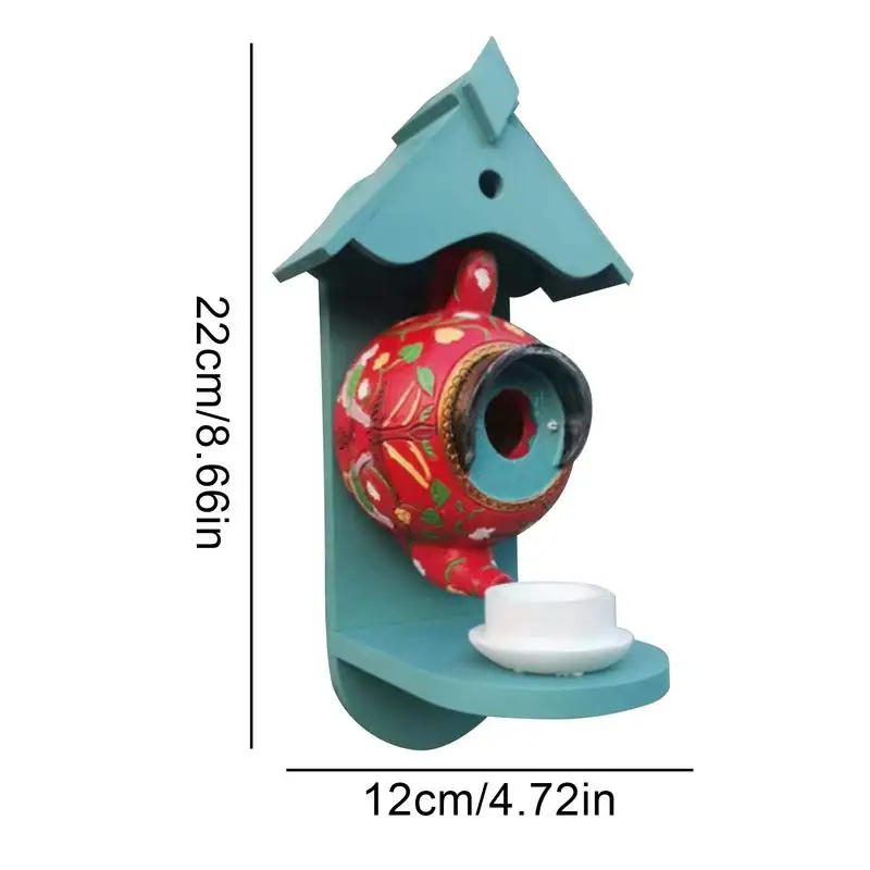 Bird Houses for Garden Teapot Outdoor Bird Feeder Colorful Decorative Bird Houses Cute Bird Feeder for Yard Garden Tree Yard