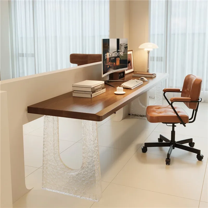 Solid wood simple double long table acrylic high-end desk living room sofa office computer desk