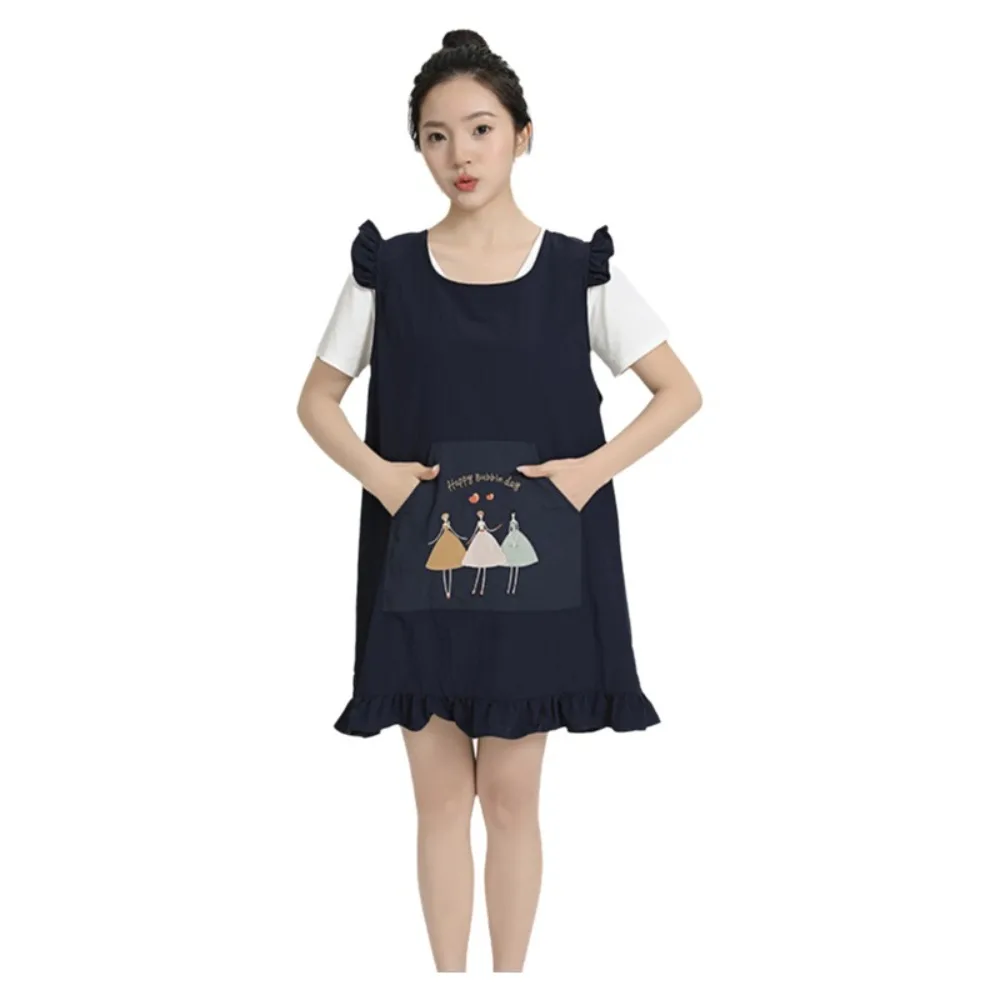 

Cartoon Stain-Resistant Waterproof Apron Breathable Wear-resistant Wide-Shoulder Apron Soft with Pocket Kitchen Apron Bakery