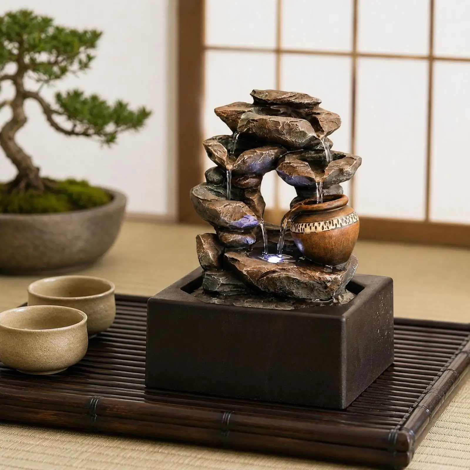 Desktop Waterfall Fountain Air Humidification Home Decor Quiet Functioning