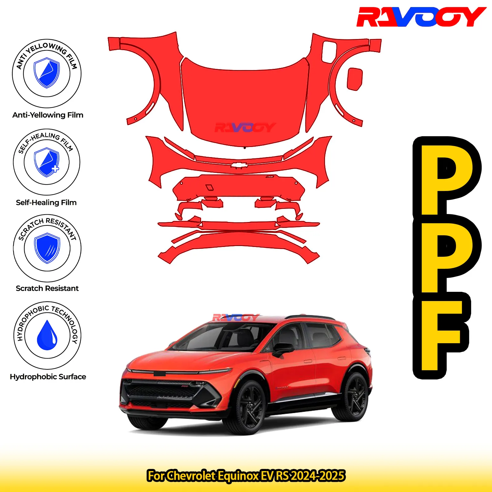 

Для Chevrolet Equinox EV RS 2024-2025 глянцевая матовая черная предварительно вырезанная передняя защитная пленка PPF комплект