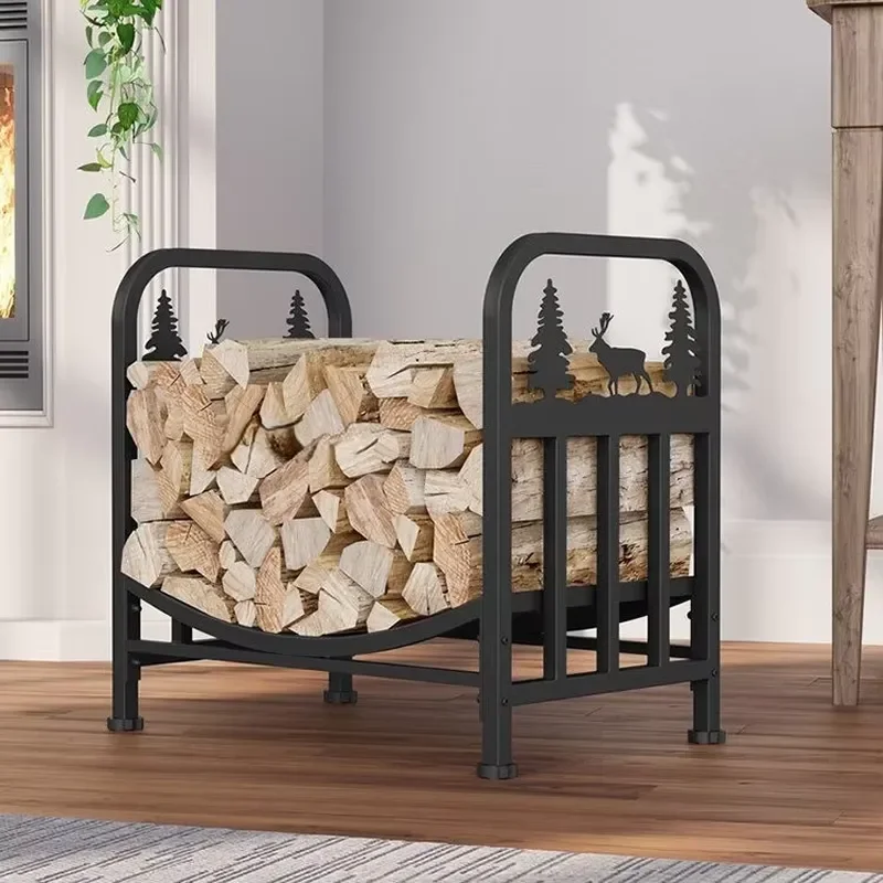 American Floor Standing Wrought Iron Firewood Storage Organizer Household Living Room Log Display Rack Wood Holder Decoration
