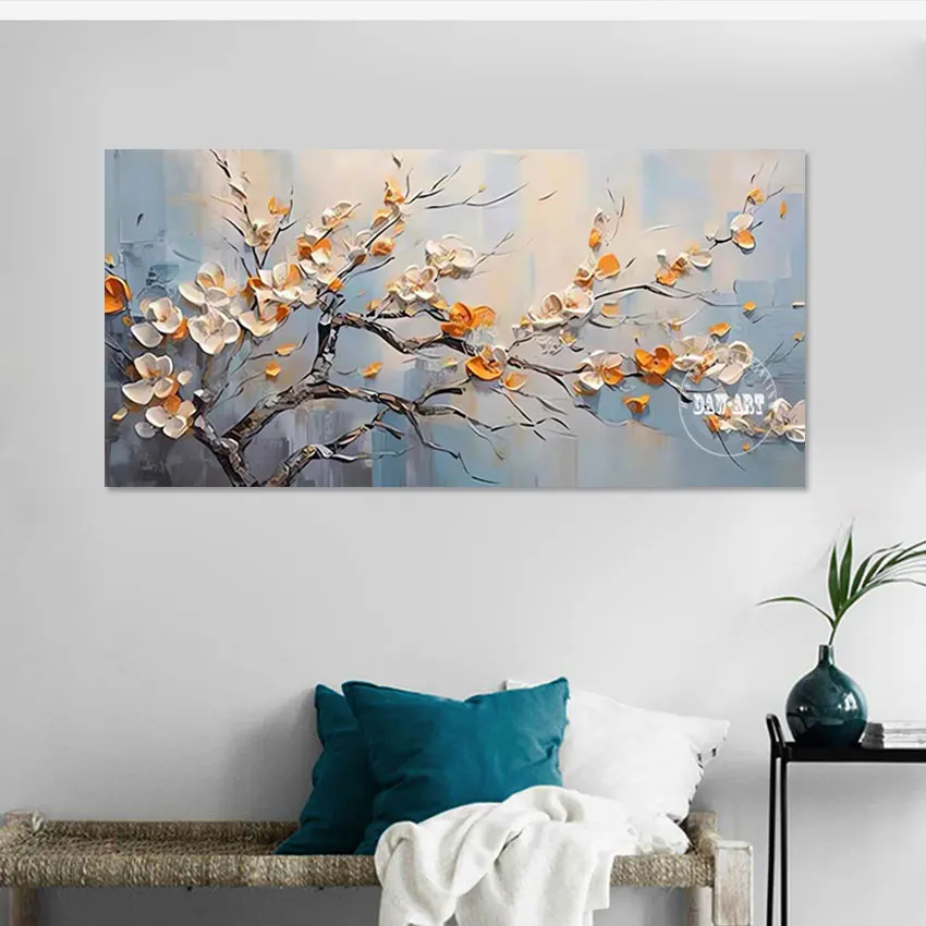 Abstract Modern Palette Knife Canvas Art Picture Thick Acrylic Flowers Wall Unframed Treetop Floral Natural Scenery Painting