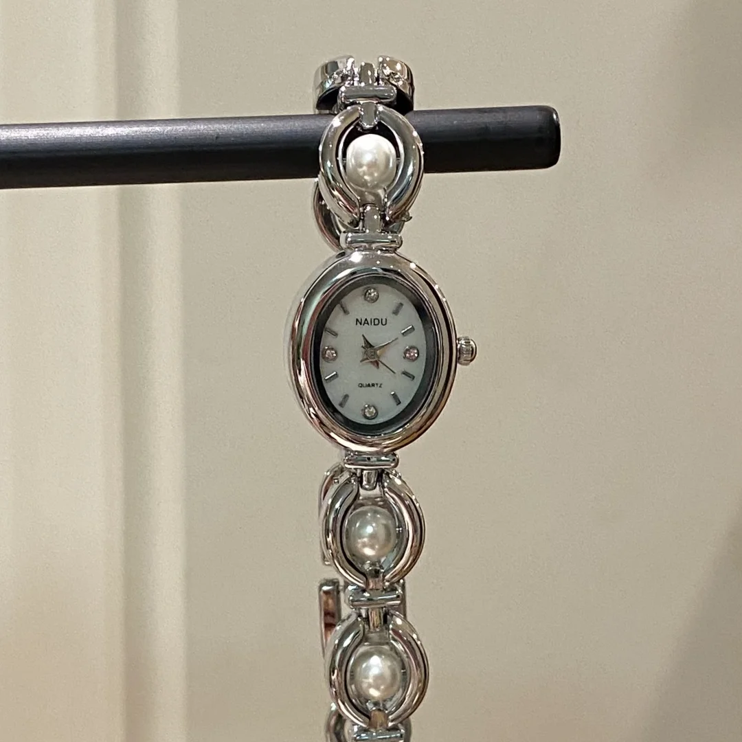 Luxury Ladies Watches Gold Silver Small Oval Dial Pearl Bracelet Clock For Women Lady Dress Quartz Wristwatch relogio feminino