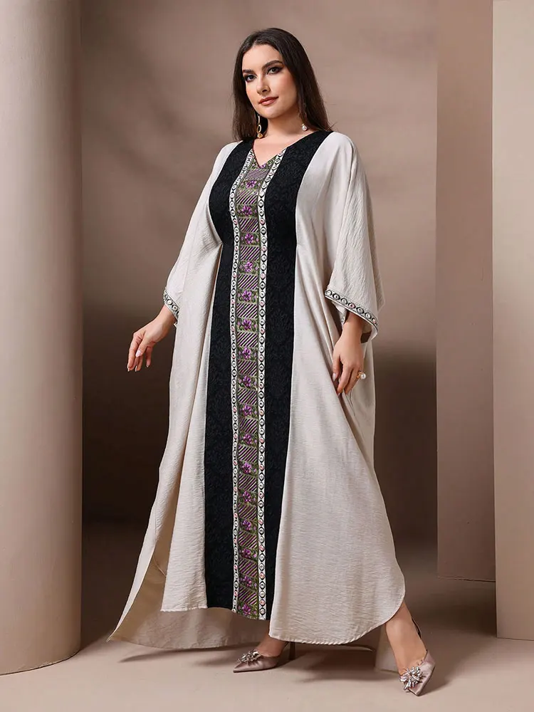 TOLEEN женские платья макси больших размеров женское праздничное платье для Ид аль-Фитр мусульманское вышитое свободное арабское платье с рукавами «летучая мышь»