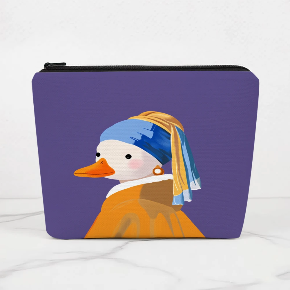 Duck With Pearl Earring Makeup Bags for Girls Cosmetic Pouch Toiletry Bag Pencil Case Travel Storage