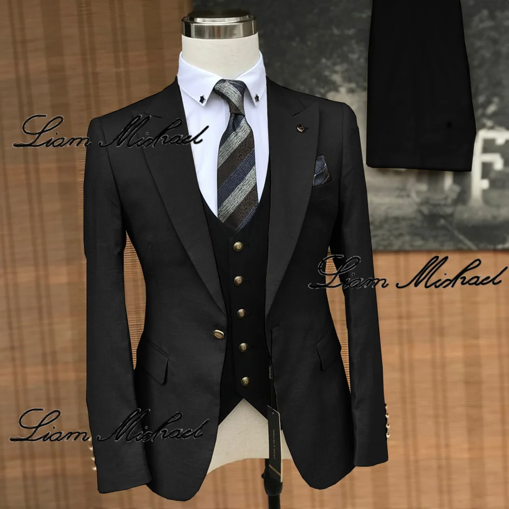 Gray Formal Men's Suit Business Outfit Wedding Groom Tuxedo 3-piece Set Jacket Pants Vest Party Dress Customized Clothes