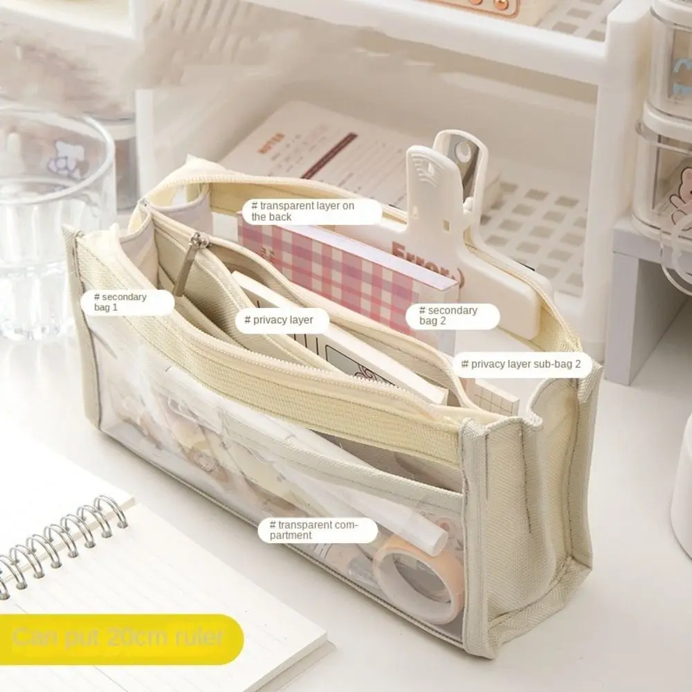 Portable Six-Layer Pencil Bag Transparent Stationery Supplies PVC Storage Organizer Large Capacity Pen Case Students