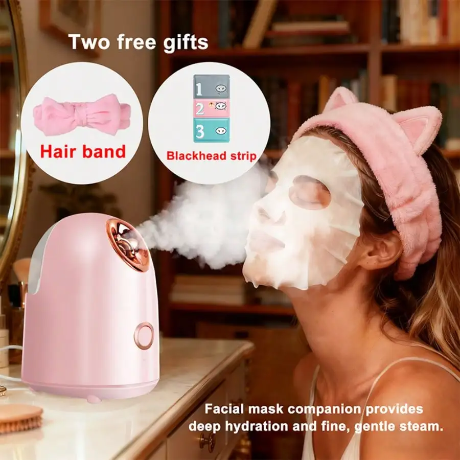 Home Portable Nano Ionic Facial Steamer, Facial Humidifier for Home SPA Skin Care, Deep Hydration & Pore Cleanser, Warm Mist Face Vaporizer, Personal Beauty Facial Sauna Machine for Women Daily Skincare Treatment