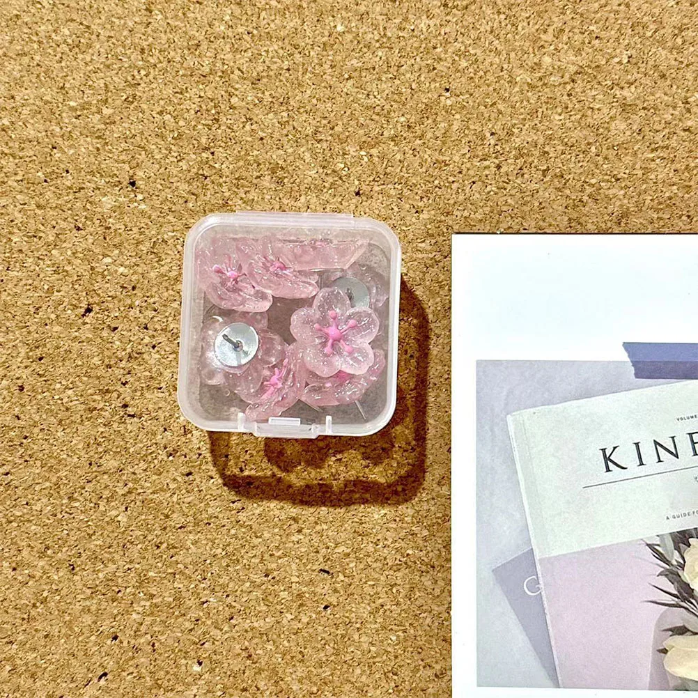 

10Pcs Pink Cherry Blossom Push Pins Decorative Floral Thumb Tacks Bulletin Board Cork Board Cute Wall Office Home Map