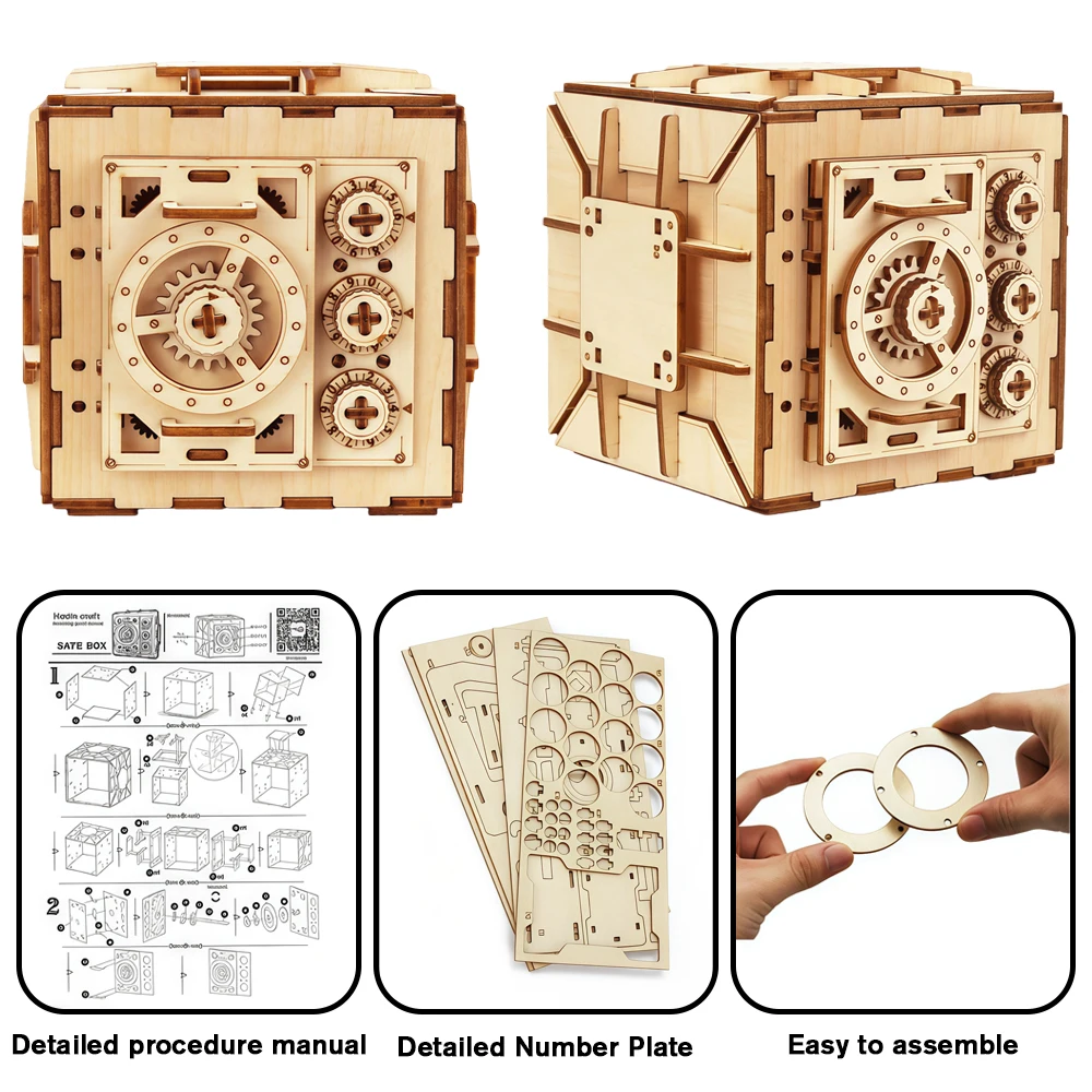 

DIY 3D Wooden Puzzle Locker Box Mini Model Home Decoration Ornament Wood DIY Crafts Desktop Display Gift for Adults & Kids