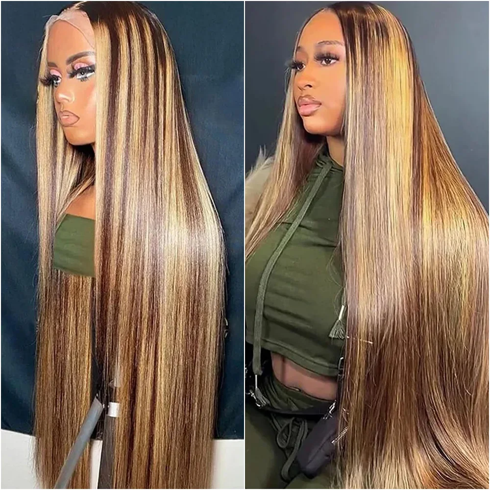 Выделите парик 100% человеческие волосы, прямые 13x6 HD, кружевные фронтальные парики, медовый блондин, 13x4, парики из натуральных волос на кружеве для женщин, 30 дюймов