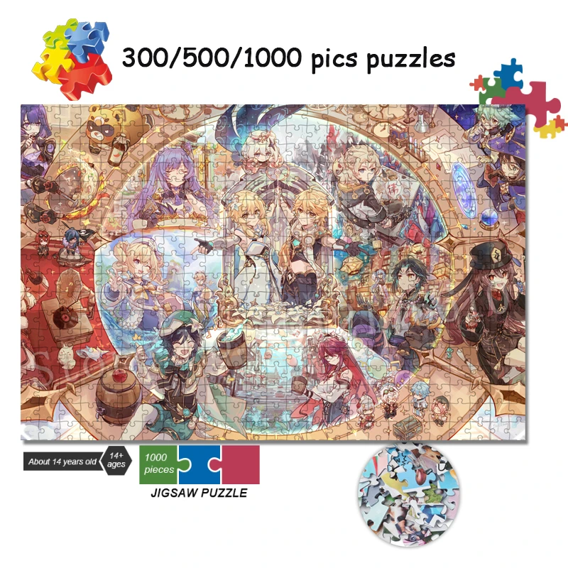 Funny Genshin Impact 300/500/1000 Pieces Video Game Jigsaw Puzzle Ganyu Bennett Decompression Puzzle Venti Educational Diy Decor