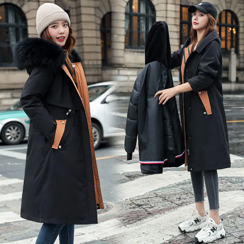 2023 New Women Cotton Coat Winter Jacket Female Mid Length Version Parkas Warm Thick Outwear Artificial Fur Collar Overcoat