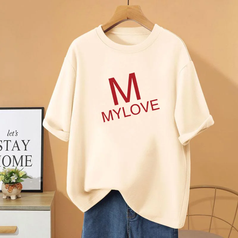 Women Clothing O-neck Basic T-shirt, Summer Fashion Loose Casual Pullovers, Cartoon Printed 100% Cotton Short Sleeve Top Tee