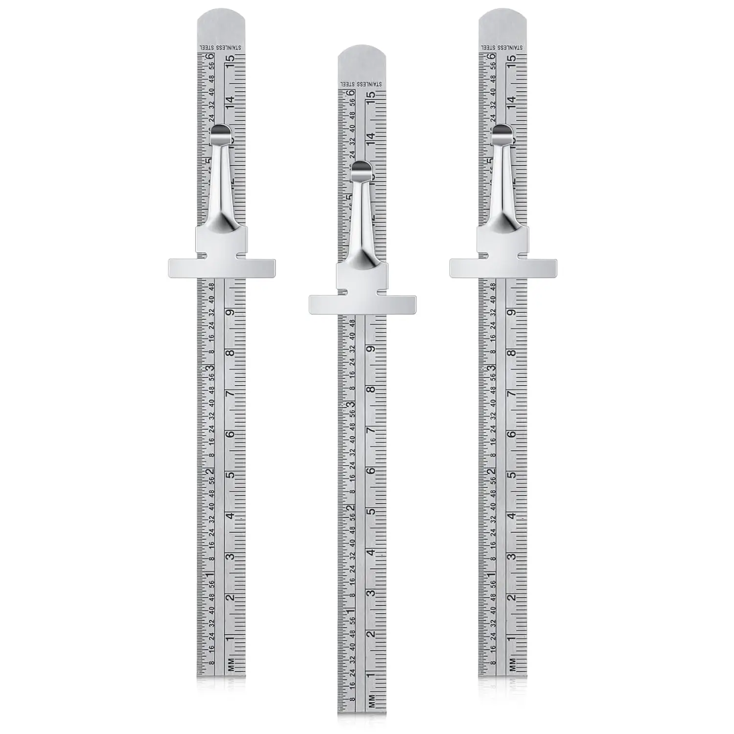 

3 Pieces 6 Inch 15 cm Pocket Ruler Stainless Steel Precision Ruler with Detachable Clips, Metric and British System, Portable