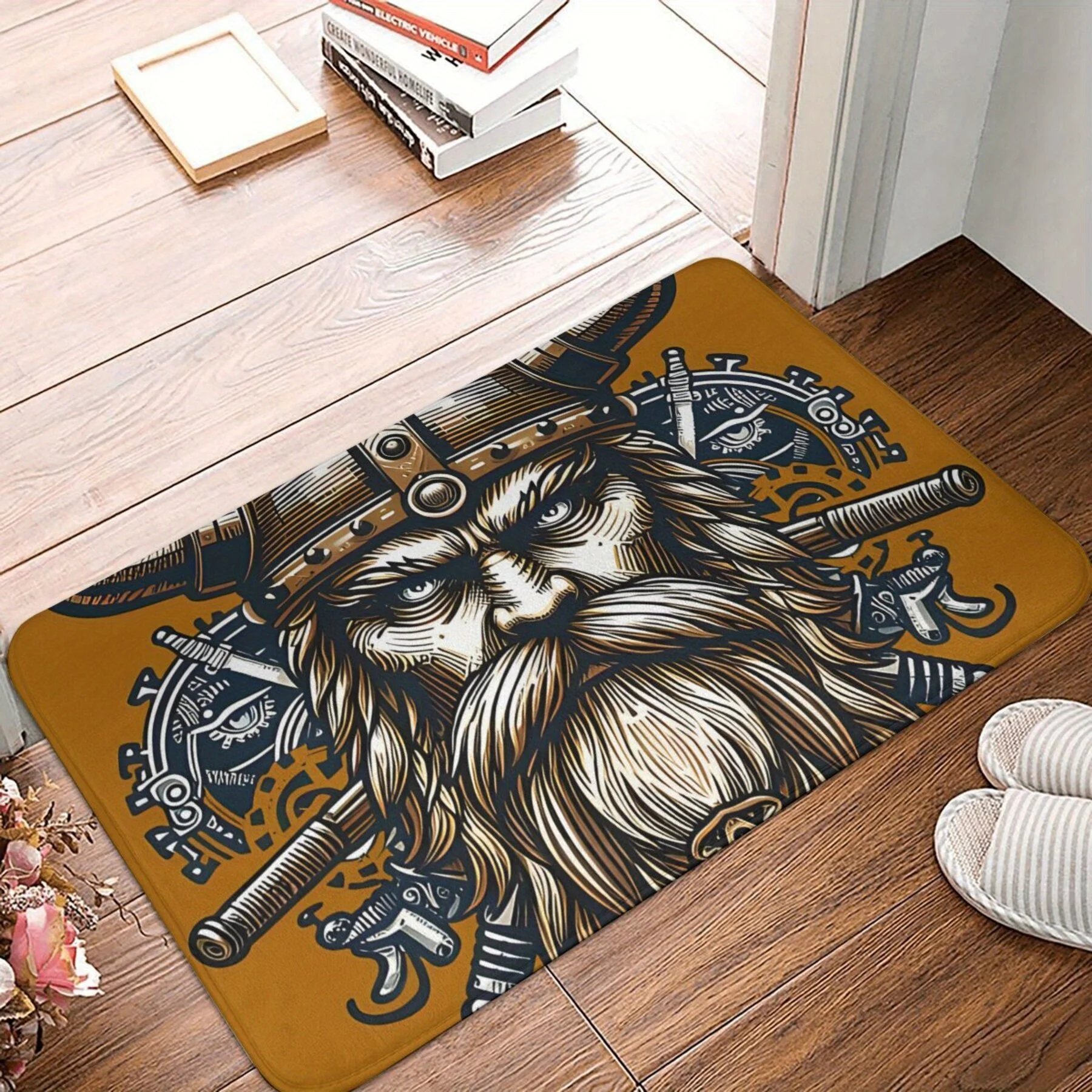 Industrial Steampunk Beard Man Doormat Welcome Mat for Home Entrance Decor Outdoor Rug 40x60cm House Gift