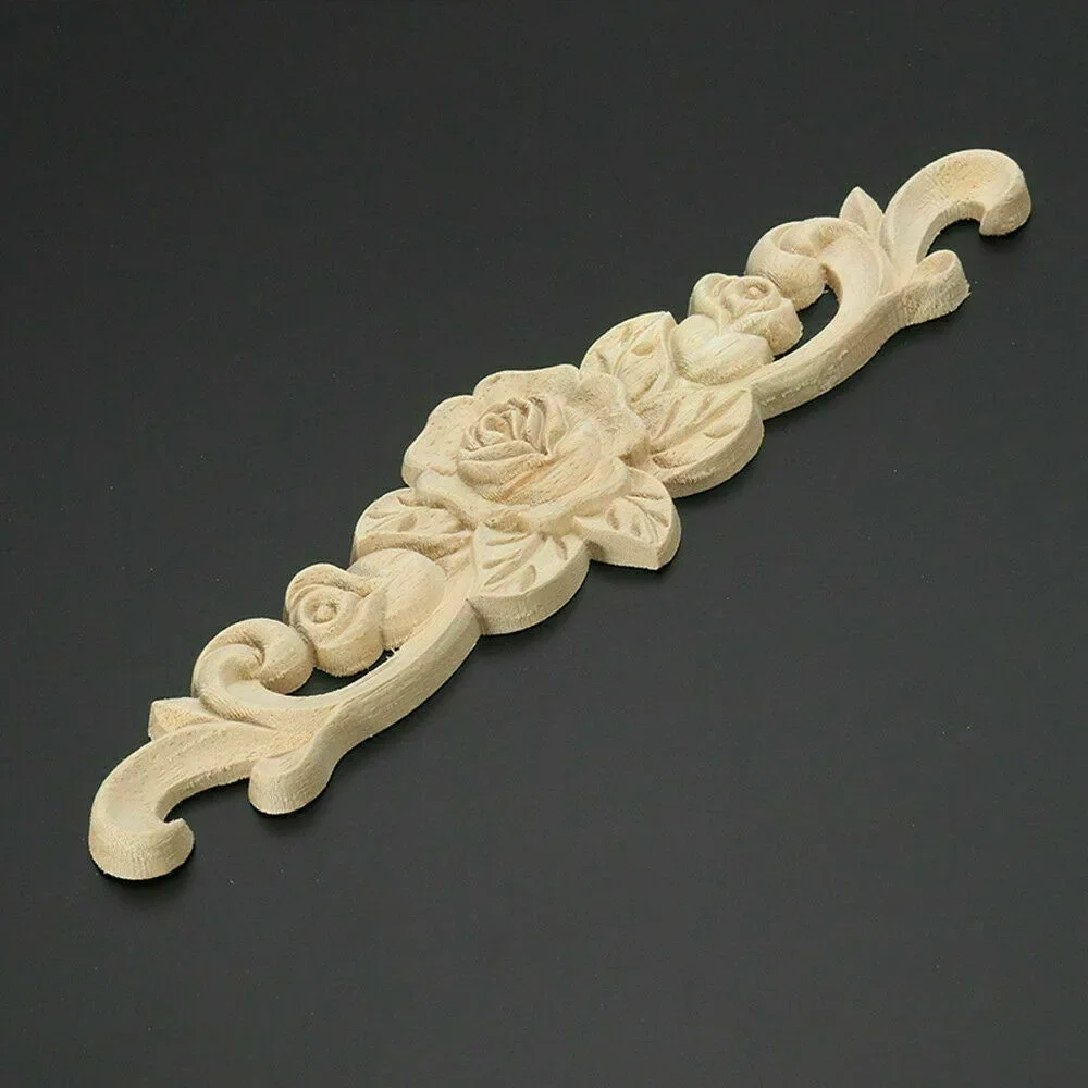 Elegant Hot Sale Wood Applique Woodcarving Decal Floral Flower Pattern Furniture Mouldings Unpainted 1Pcs 20X5cm